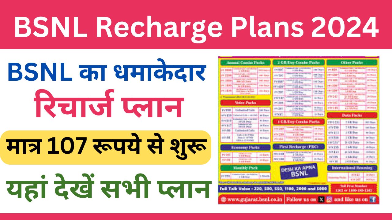 BSNL Recharge Plans : बीएसएनएल ने जियो एयरटेल को दिया झटका रिचार्ज प्लान मात्र 107 रूपये से शुरू, देखें सभी प्लान की लिस्ट